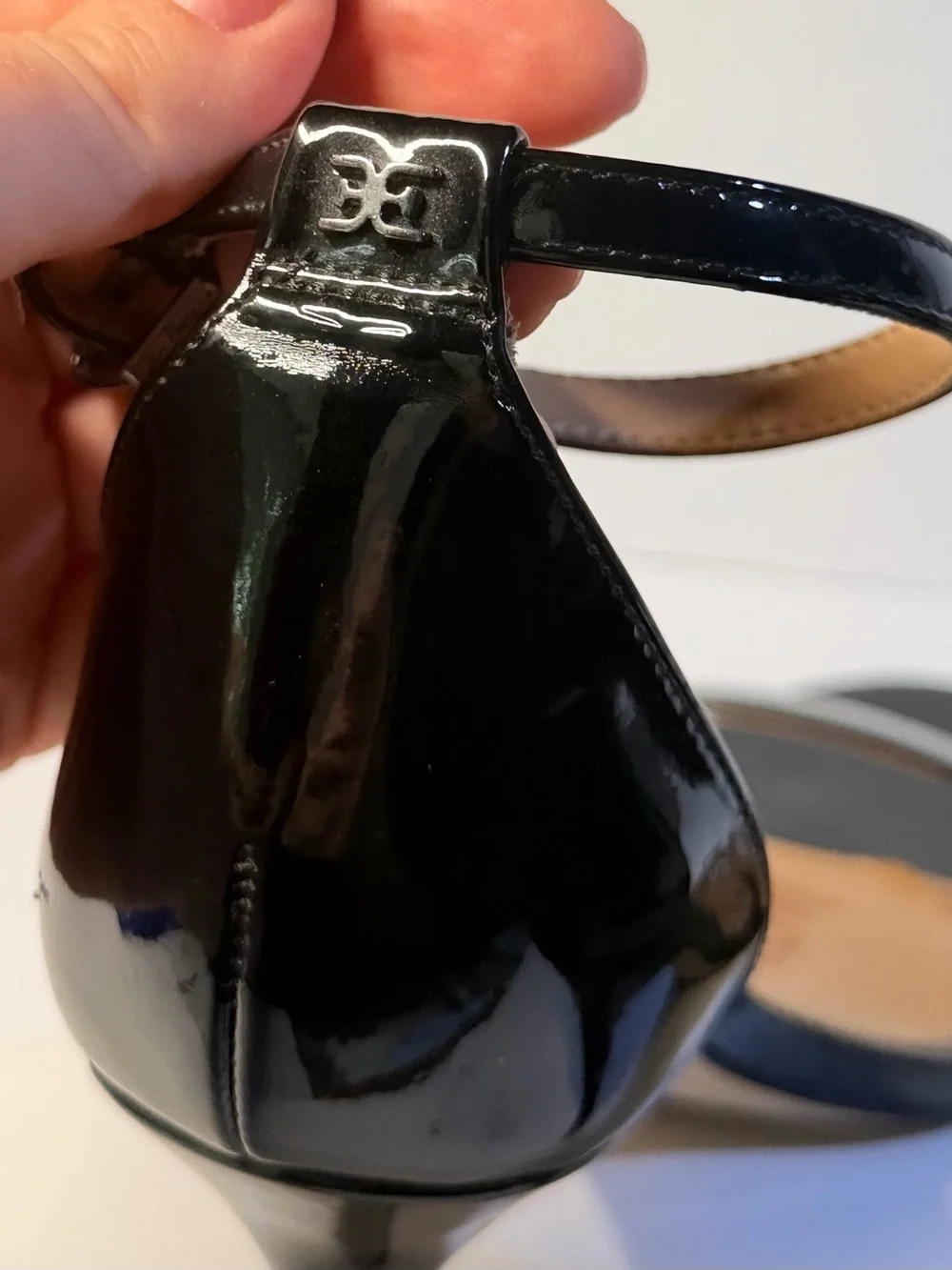 SAM EDELMAN Patti Black Patent Ankle Strap Heels, Gently worn. Size 7.